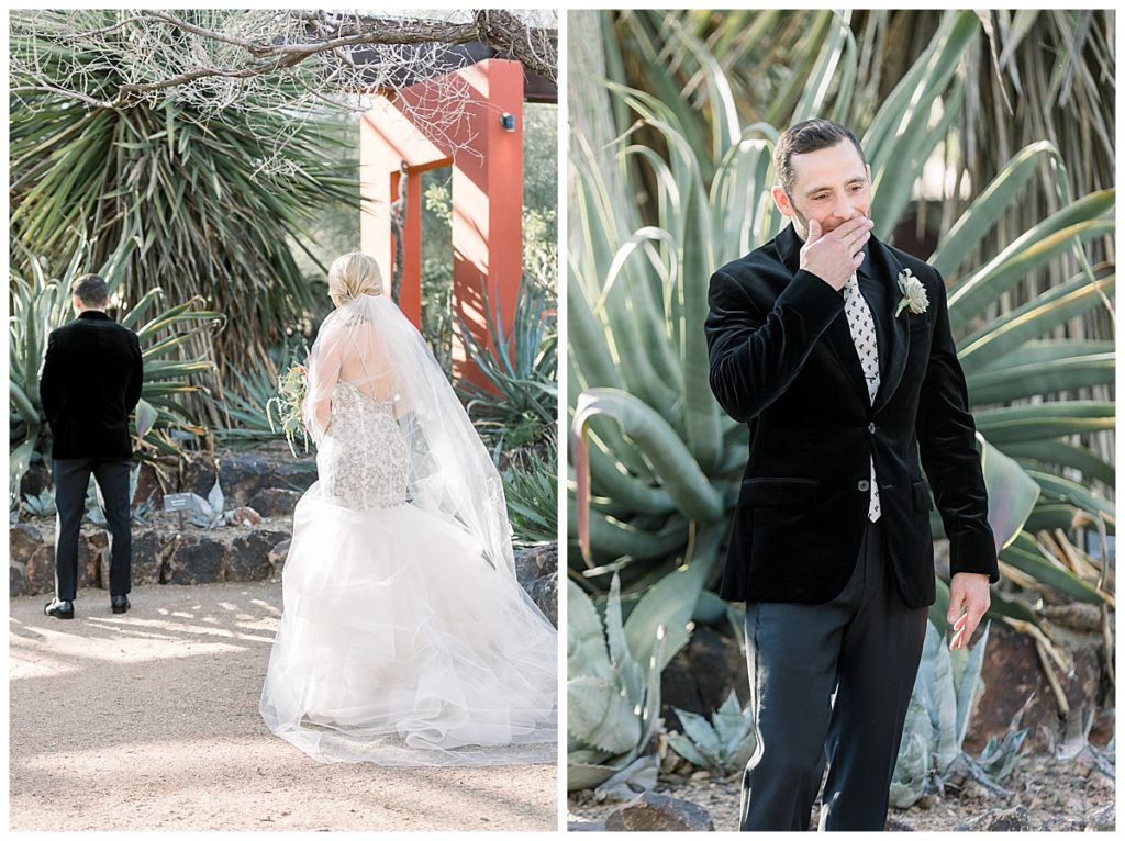 A couple gets married at the Desert Botanical Garden in Phoenix with colorful details