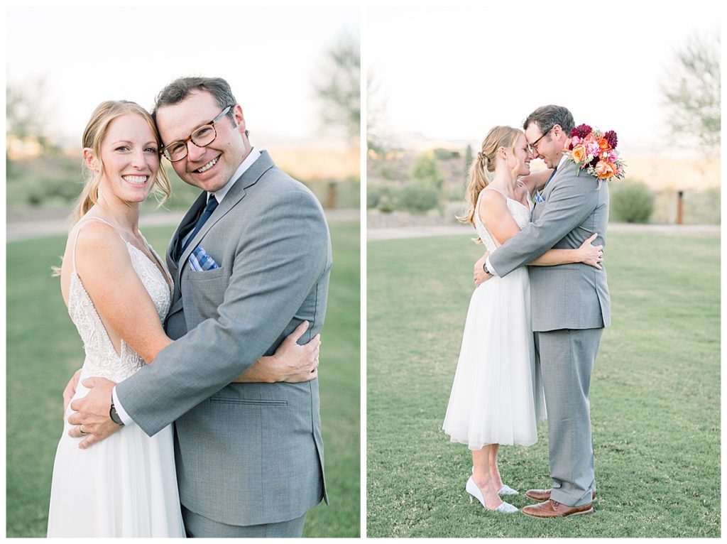 photos of the bride and groom with their arms wrapped around each other 
