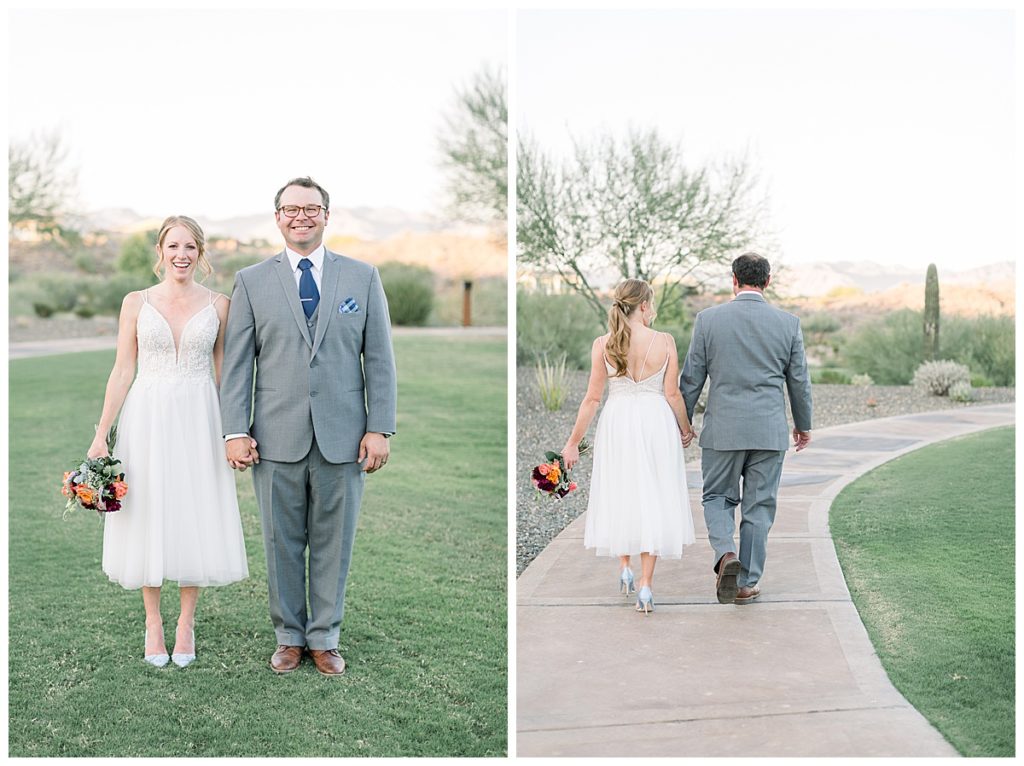 Photos of the bride and groom at their elopement 