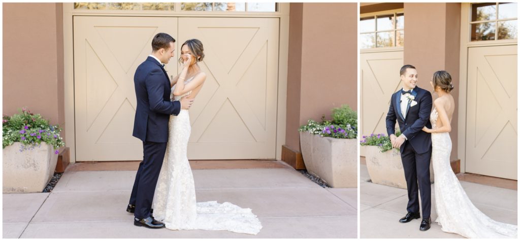 bride and groom do first look at westin kierland in scottsdale
